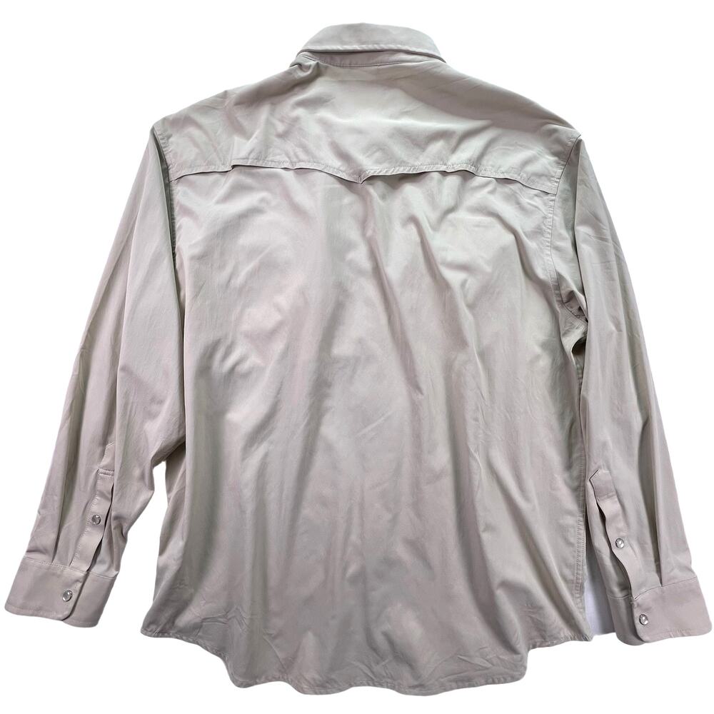 Poncho Pecos Pearl Snap Shirt Mens XL L/S Khaki Tan Western Fishing Performance - Picture 6 of 16